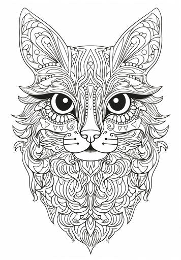 Detailed adult cat coloring pages: geometric shapes & patterns