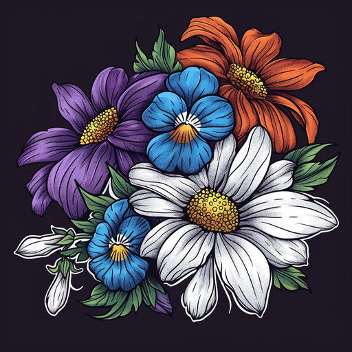 Birth flower bouquet with daisies and violets