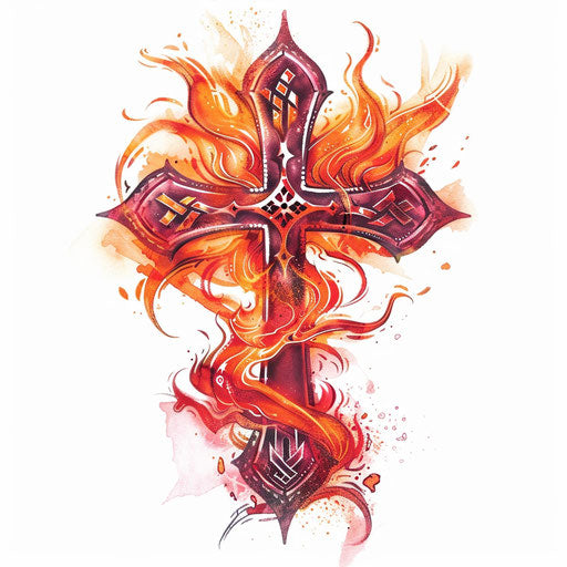 Fiery red and orange Celtic cross on white background