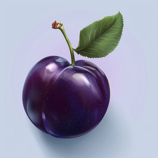 Plum clipart with flat random background, metallic sheen, realistic textures