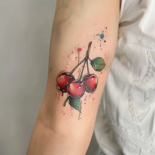 Elegant cherry tattoo with a fine art style