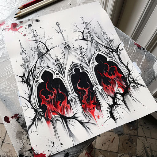 Dark and brooding gothic fire tattoo design