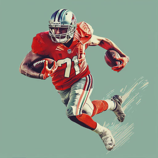 Realistic football player clipart on serene aqua background