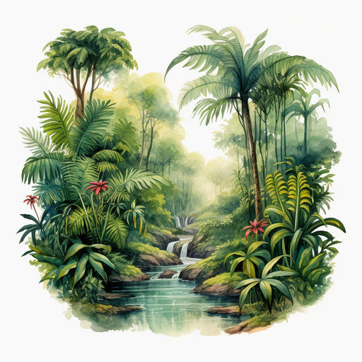 Rainforest clipart in the style of oil painting on a white background