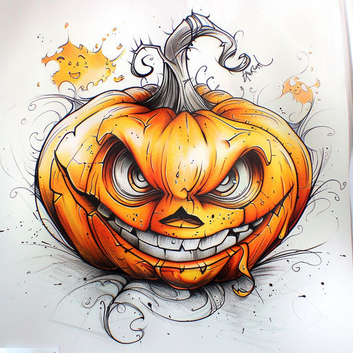 Humorous sketch of pumpkin with funny facial expressions