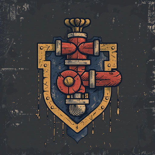 Vintage plumbing badge logo with retro color palette and textured background