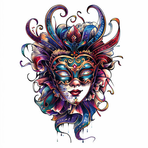 Traditional Italian mask from Venice in colorful tattoo