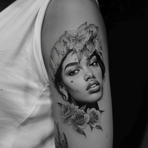 Realistic black and gray small meaningful tattoos of loved ones' portraits