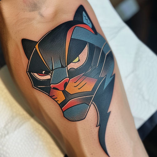 Bold and colorful retro comic book black panther tattoo