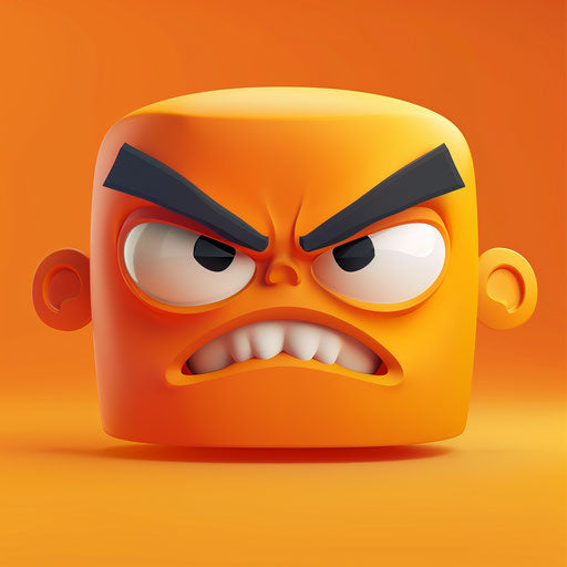Realistic angry face on flat sunset orange background
