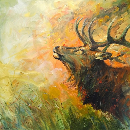An elk painted in the impressionist style