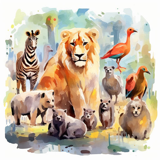 Zoo illustration in the style of Impressionistic Art on white background