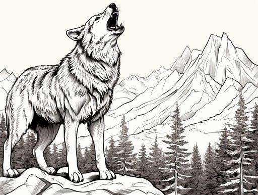 Wolf howling in isolated wilderness black and white