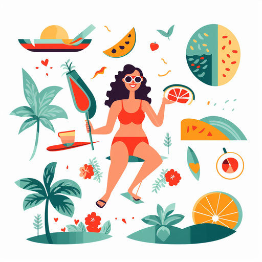 Summer illustration in minimalist style, on white background