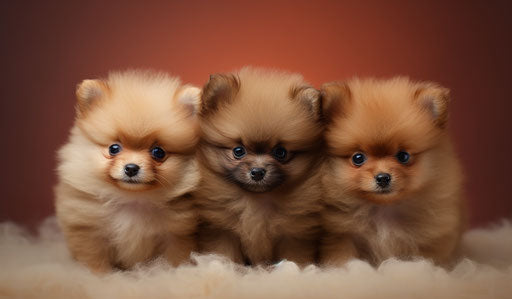 Pomeranian puppies in dark orange and light bronze