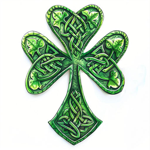 Vibrant green shamrock tattoo design on pure white background