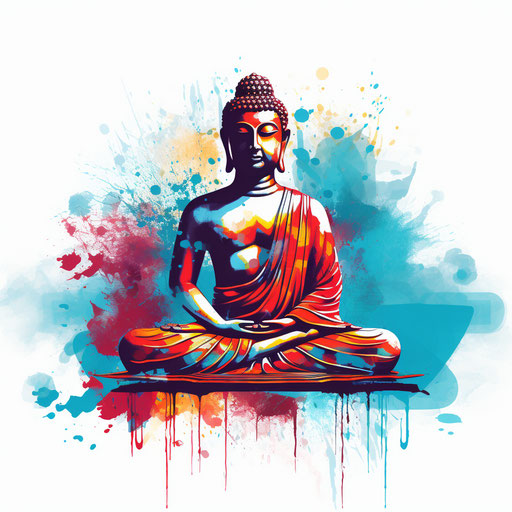 Buddha in meditation, abstract colorful sketch on gradient background