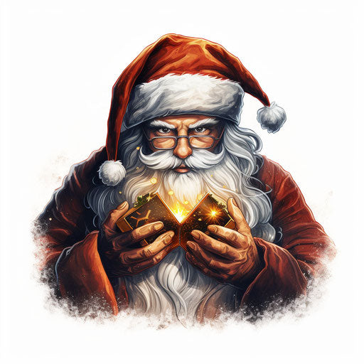 Secret santa clip art in the style of Chiaroscuro Art, on a white background