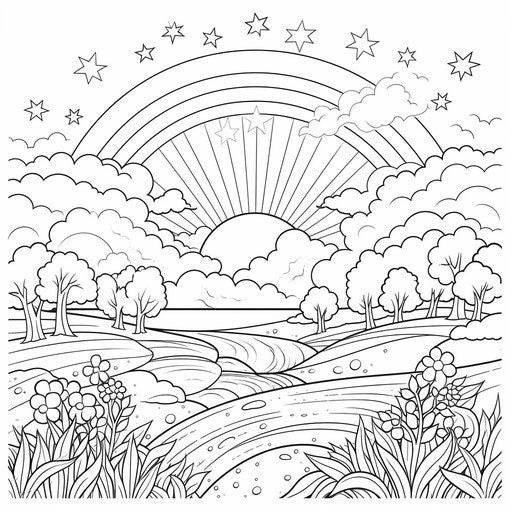 Rainbow and sun coloring pages summer minimalist landscapes