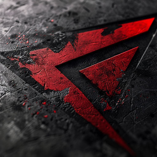 Sleek typography logo for athletic gamers in bold red and black colors, against a metallic backdrop