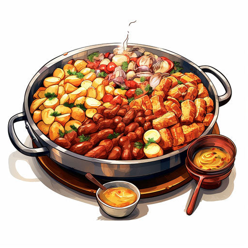 Potluck clipart in the style of Chiaroscuro Art, on a white background