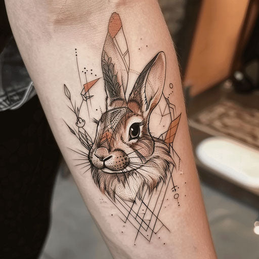 Bohemian flat tattoo sketch of bunny with tribal patterns and natural colors