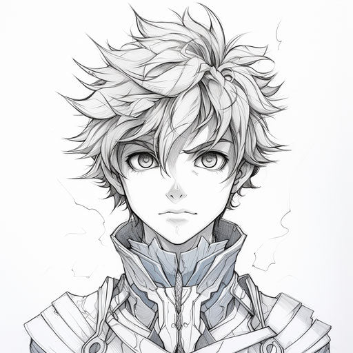 Anime character coloring pages on paper with jagged edges in light bronze and light blue