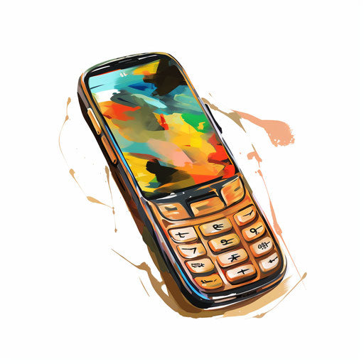 Cell phone clipart in the style of Oil painting, on a white background