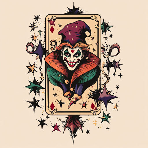 Beautiful flat tattoo sketch for joker card tattoo