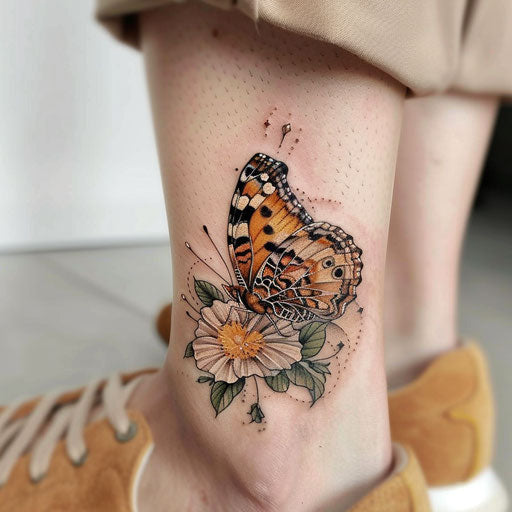 Realistic tattoos of a butterfly on a flower