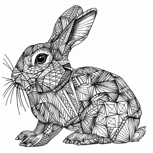 Geometric bunny design with intricate patterns and shapes