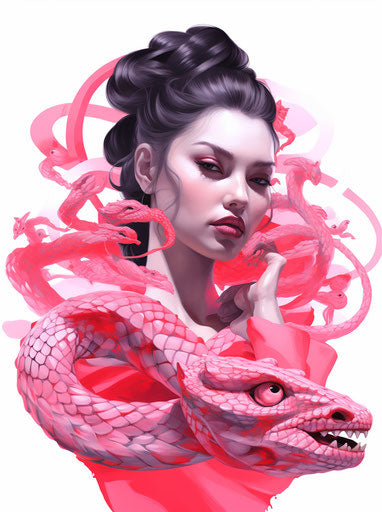 Woman drawing snake sketch, Tristan Eaton style, realistic animals