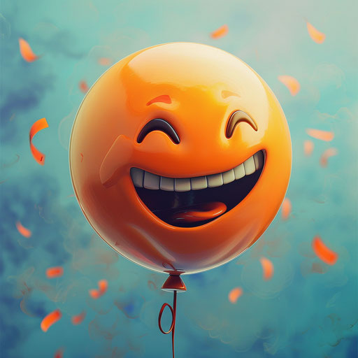 Happy and laughing emoji with a party balloon