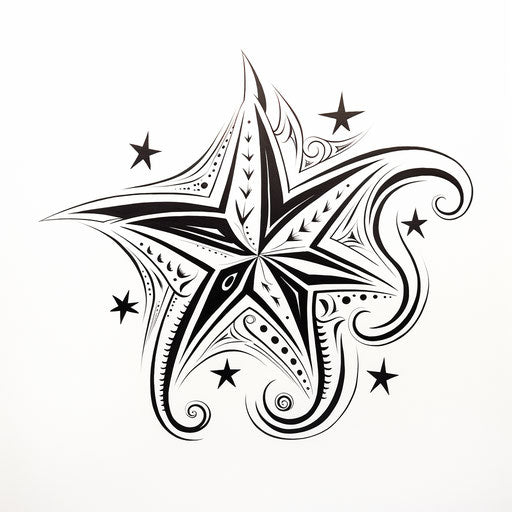 Two black and white stars tattoo design, Maori-style art