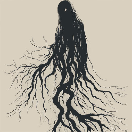 Eerie flat tattoo sketch of a ghostly apparition
