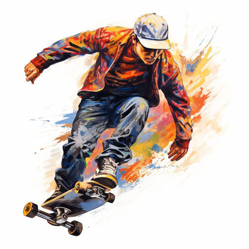 Skateboard in Oil painting style on white background