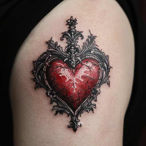 Mom heart tattoo with Gothic elements in Brom style