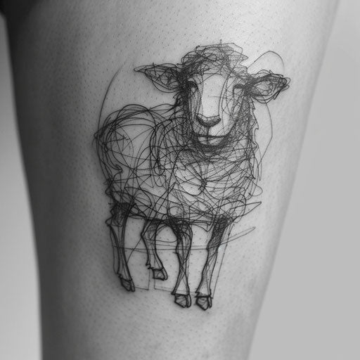 Minimalist black sheep tattoo concept, abstract lines on pure white space