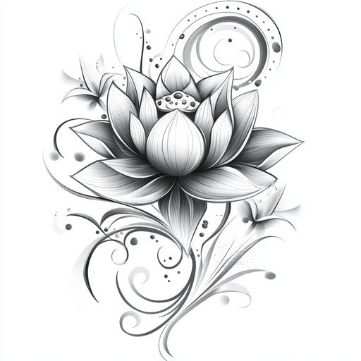 Back shoulder tattoo with lotus flower in black and white