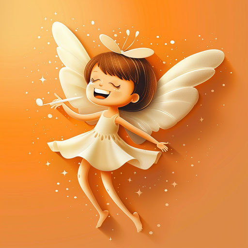 Realistic tooth fairy clipart on sunset orange background