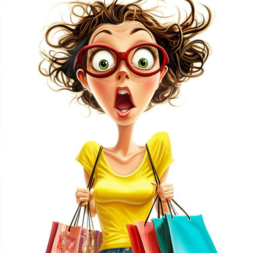 Humorous caricature of a shopping illustration