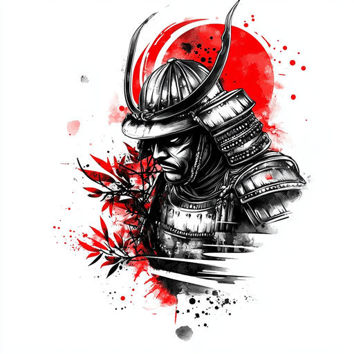 Sketch of Japanese samurai tattoo in surreal style