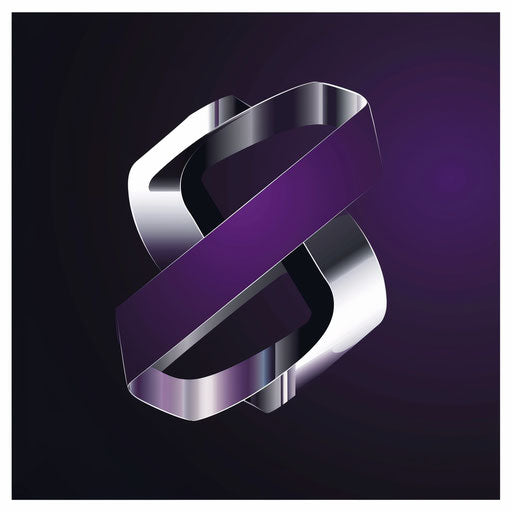 Modern logo in purple and silver with a bold background