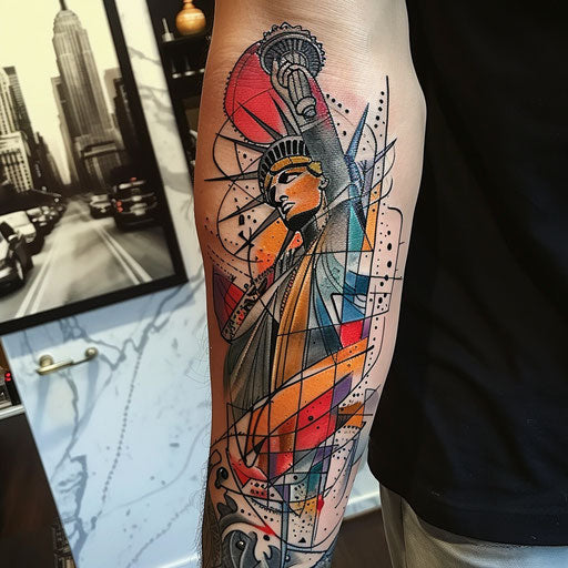 Stylized abstract tattoo sketch of the Statue of Liberty