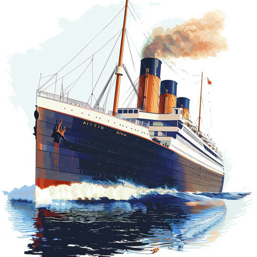 Titanic clipart in photo realistic style with a flat white background, vibrant colors and high contrast