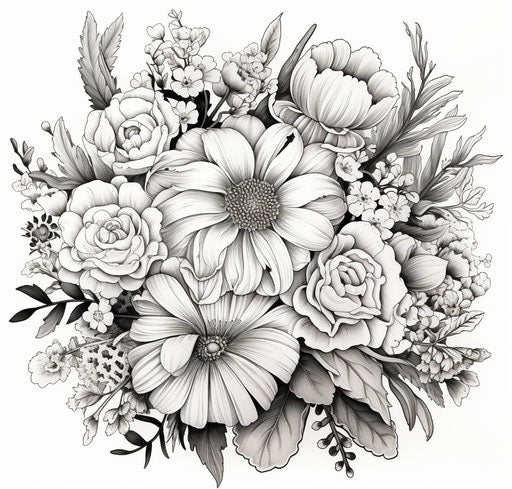 Black and white bouquet of flowers, solarization effect