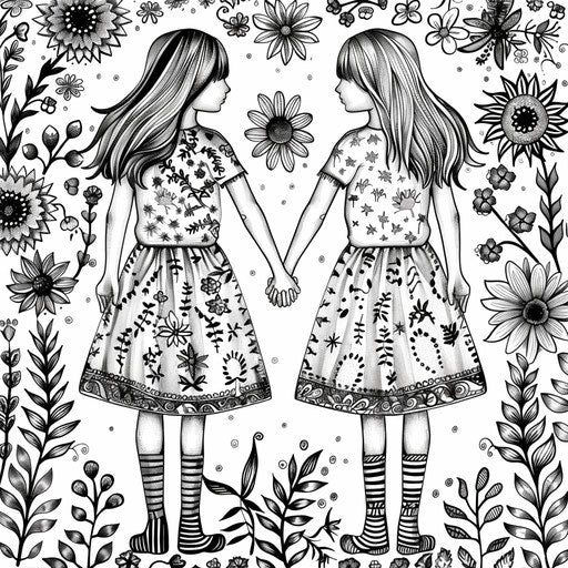 best friends holding hands with floral patterns
