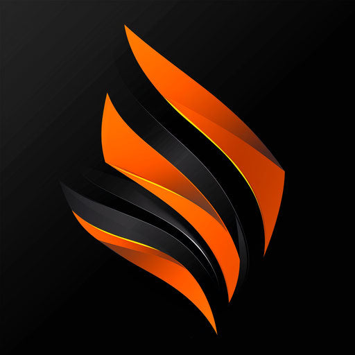 Modern logo in orange and black with a dynamic background