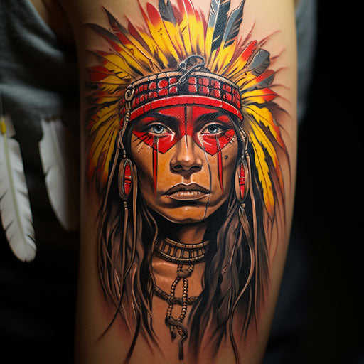 Native American tattoo design with twig-like eyeline