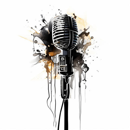 Microphone illustration in Chiaroscuro Art style, white background